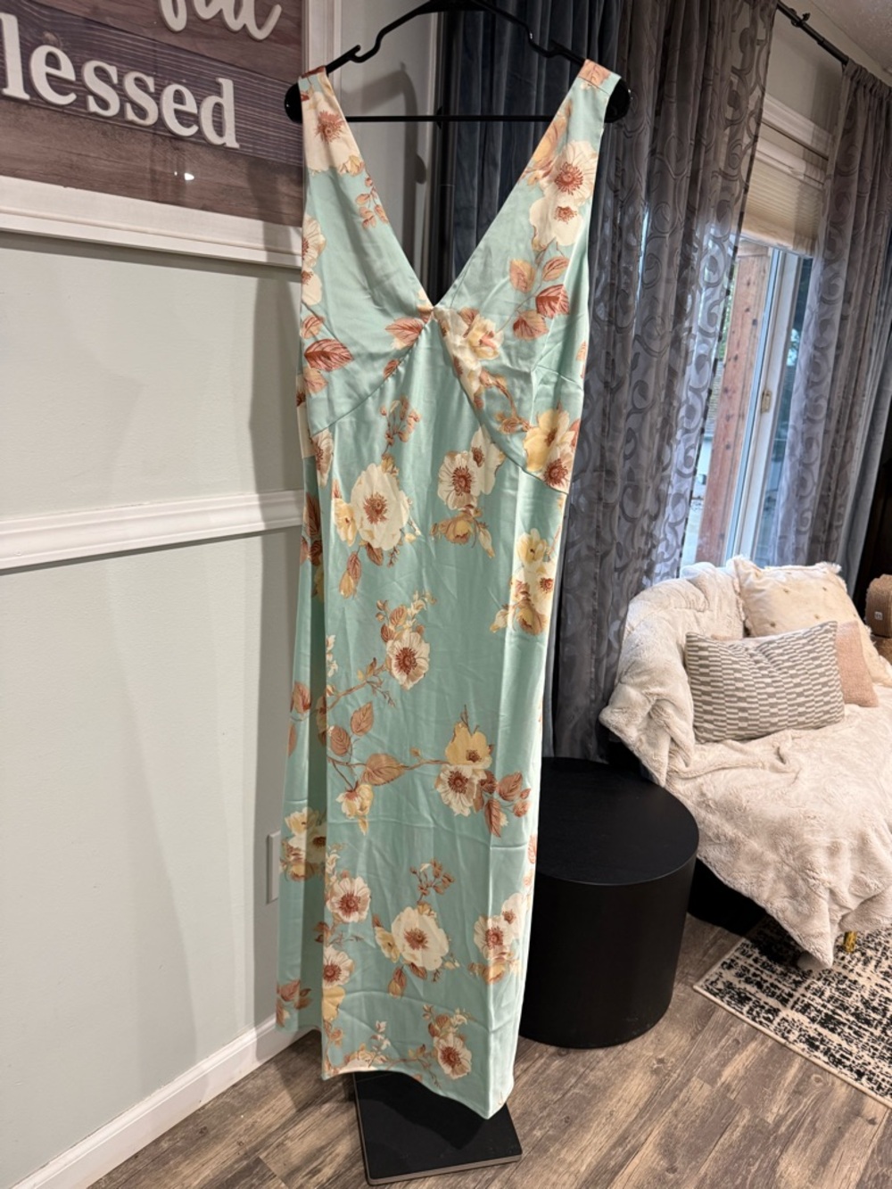 a new day Mint Floral Wrap Dress with Rose Accents